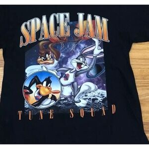 Vintage Y2k Space Jam T-Shirt Men's L‎ Black Crew Neck Looney Tunes Tune Squad